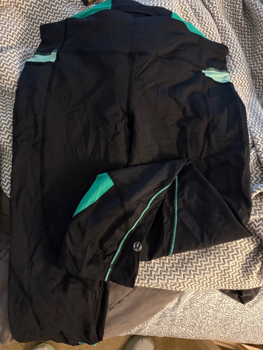 lululemon athletica Black Leggings with Teal Accents